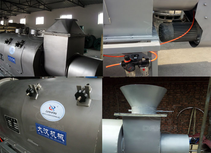 氣旋篩：電機，進料口，氣壓裝置等特寫圖片