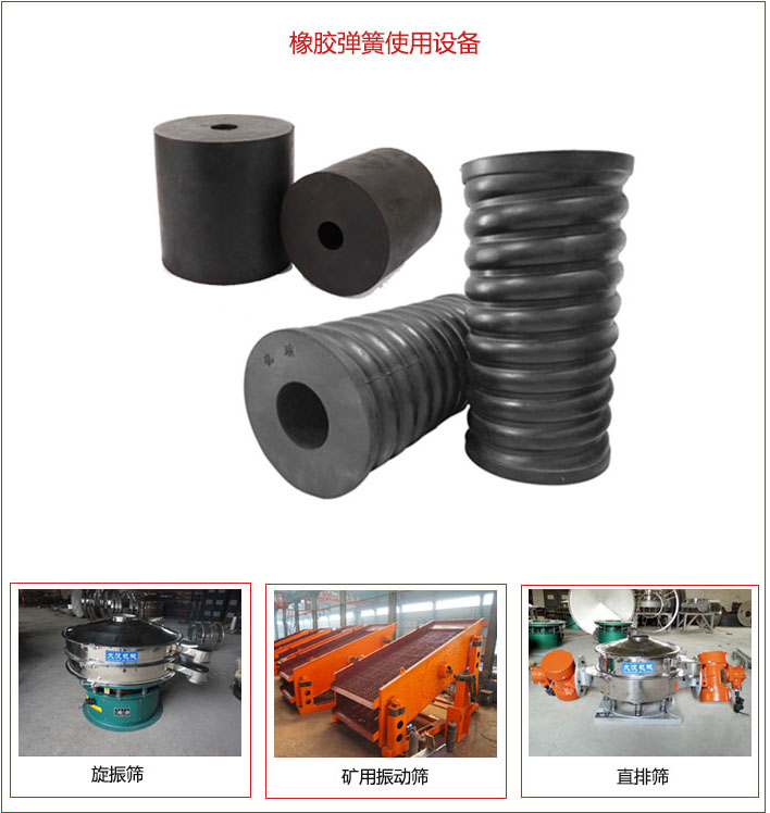 橡膠彈簧適用設(shè)備：旋振篩，礦用振動(dòng)篩，直排篩等