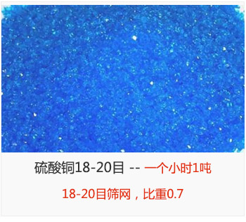 篩分18-20目的硫酸銅 產(chǎn)量一個小時1噸，采用18-20目篩網(wǎng)，比重0.7