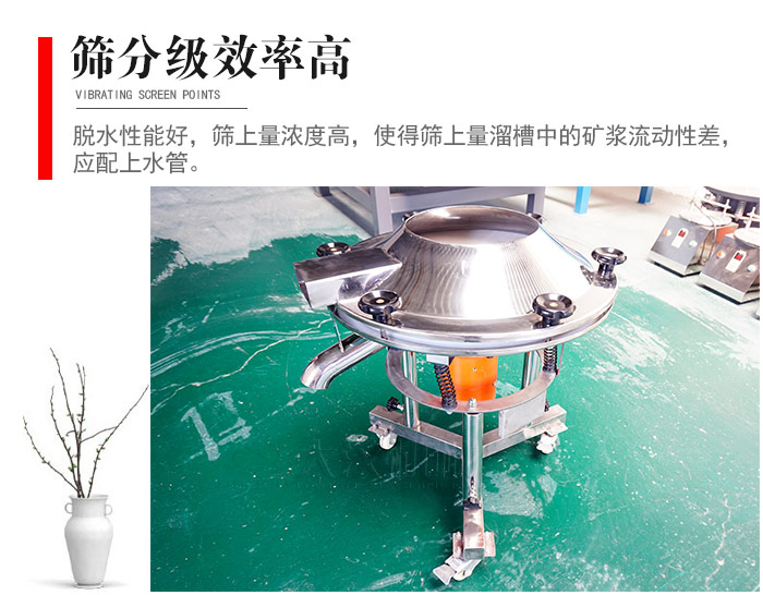 因該篩分級效率高，脫水性能好，篩上量濃度高，使得篩上量溜槽中的礦漿流動性差，應(yīng)配上水管。
