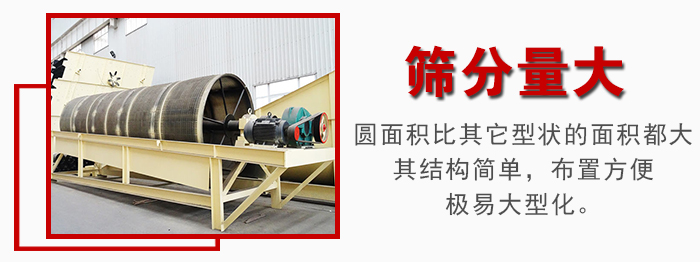 滾筒篩篩分產(chǎn)量大，產(chǎn)量可達(dá)200噸/時