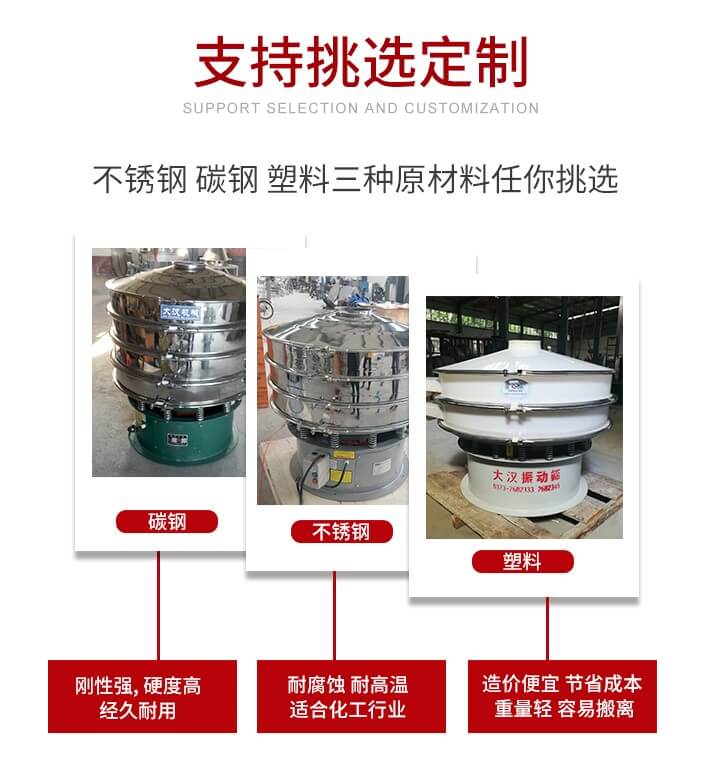 旋振篩可配置一到四層的篩網(wǎng)。旋振篩的篩分效率高，篩分精度高，篩分率高達96%。