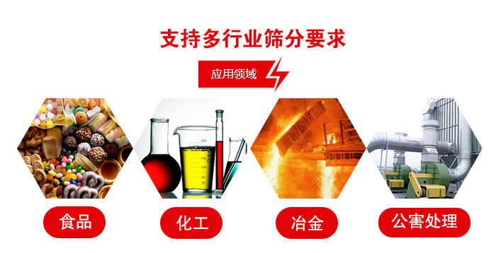 旋振篩適用的行業(yè)：食品行業(yè)，化工行業(yè)，冶金行業(yè)，公害處理等。
