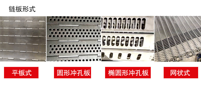 鏈板輸送機鏈板的不同形式：平板式，圓形沖孔板，網(wǎng)狀式等