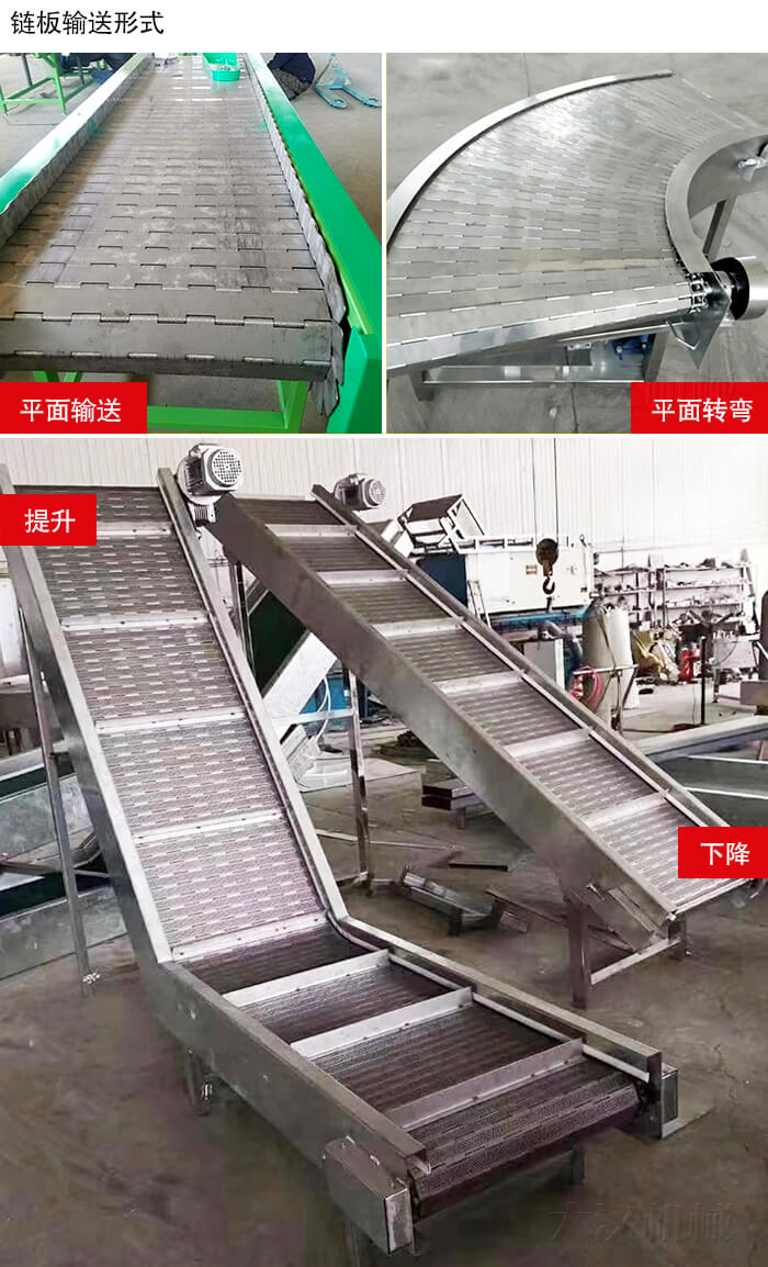 鏈板輸送機平面輸送，平面拐彎，提升等運行現(xiàn)場圖片